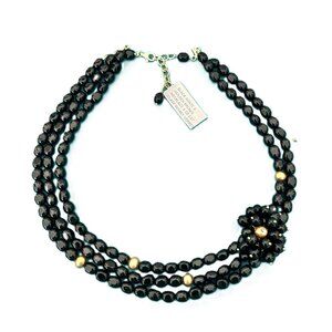 Blk Agate/ Pearl Flower Necklace 14KY Plated Sterling Silver David Yurman Style